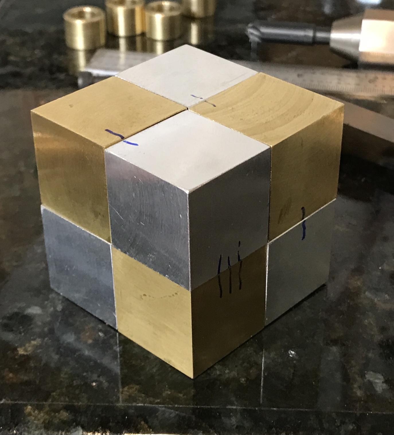 First assembly of the cube from the eight parts